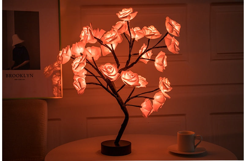 Rose Flower Bonsai Tree Style Table Lamp or Night Light