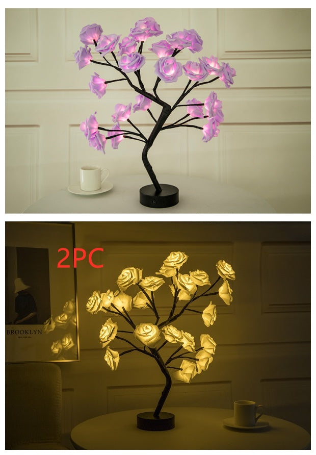 Rose Flower Bonsai Tree Style Table Lamp or Night Light