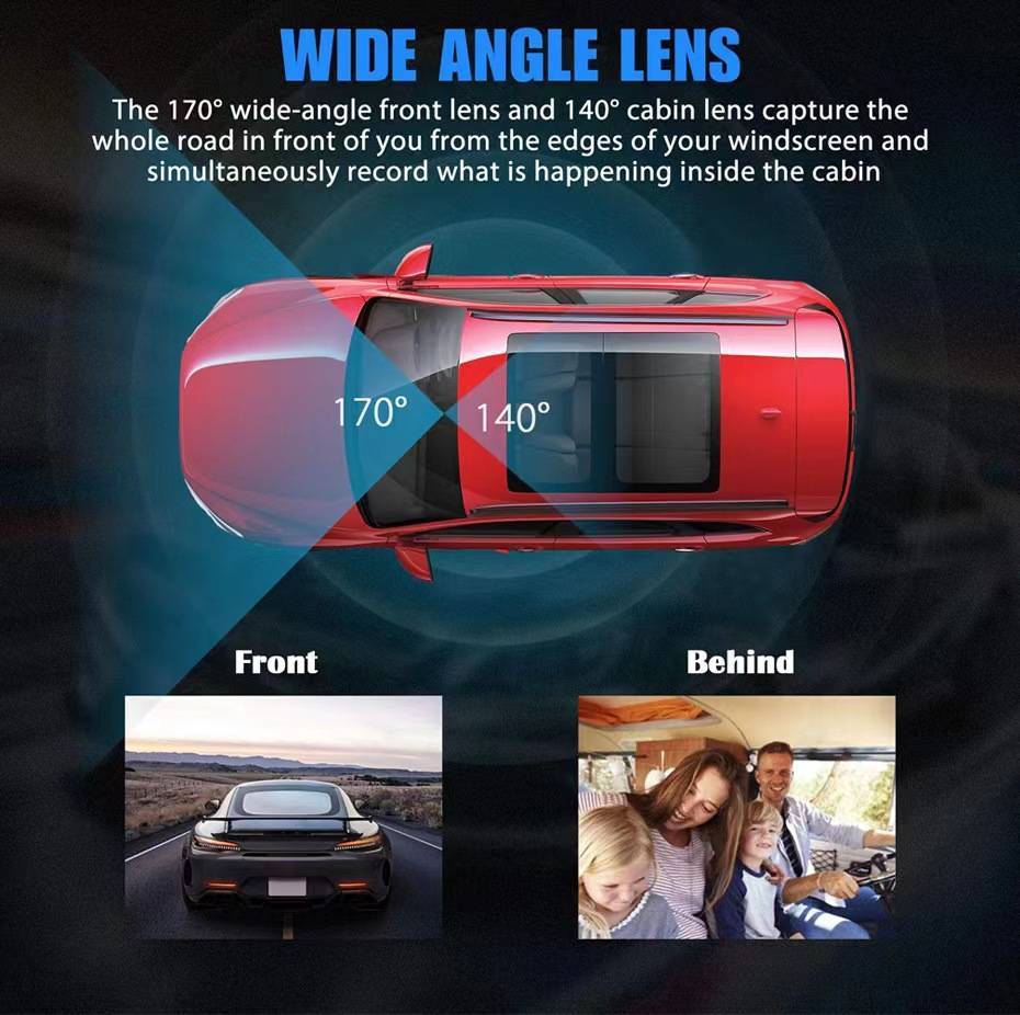 Car Dash Cam Front/Rear/Inside Dual Lens Video Recorder