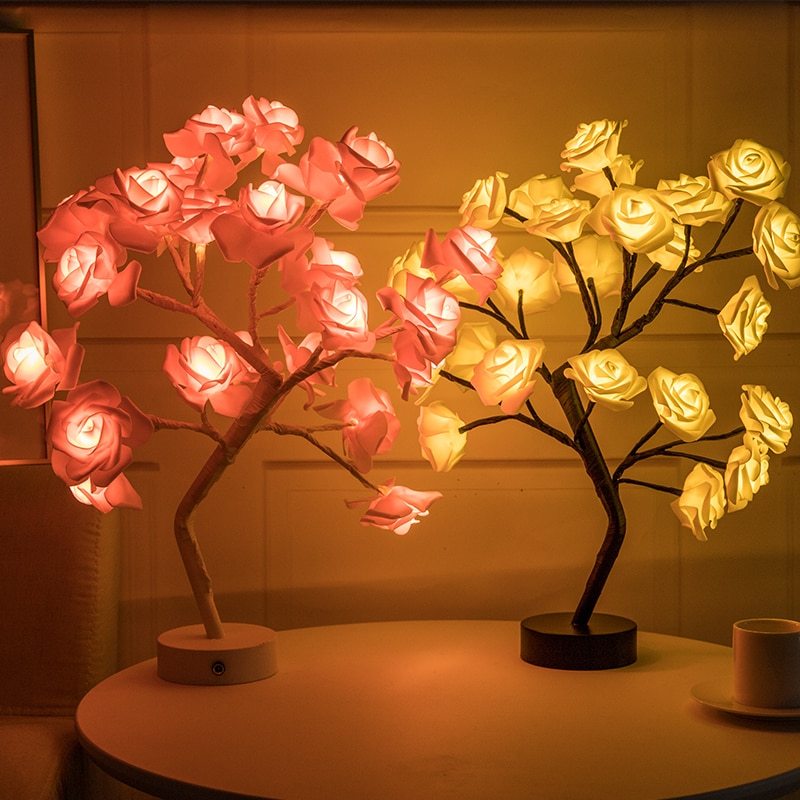 Rose Flower Bonsai Tree Style Table Lamp or Night Light