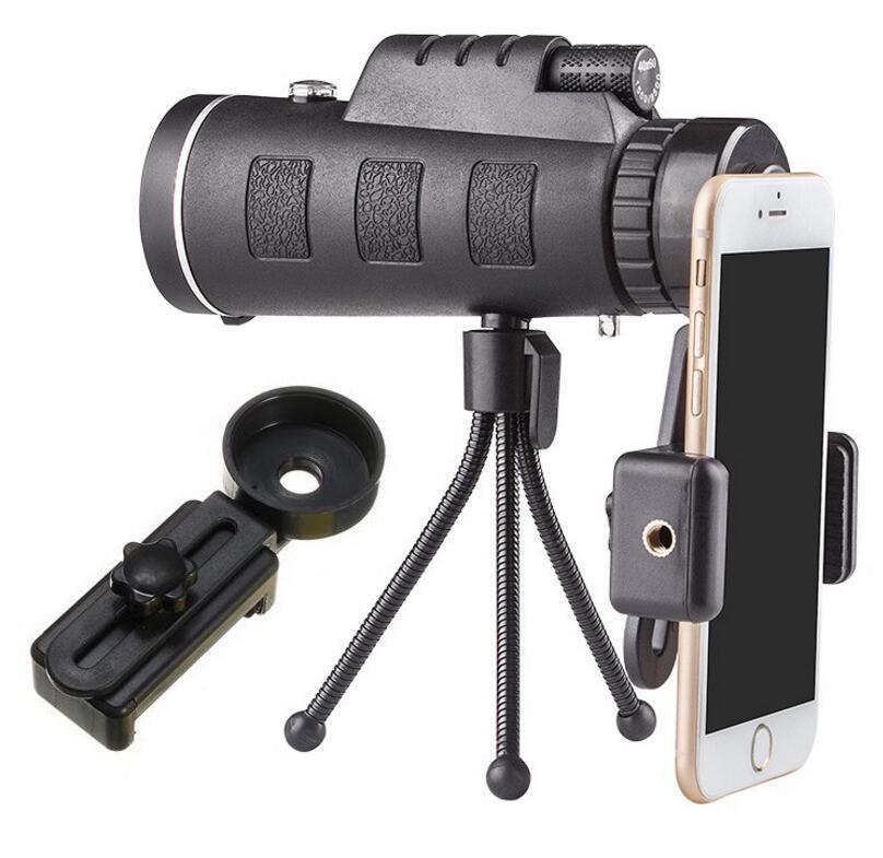 Monocular Telescope Zoom Scope with Compass Phone Clip Tripod, Compatible with Apple.