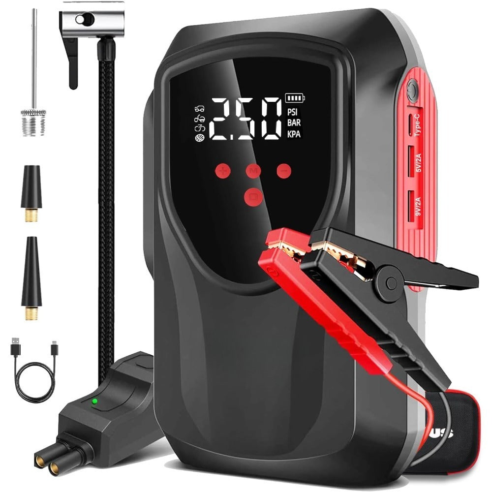 Portable car Battery Charger/Booster W/Air Compressor. LCD Display, LED Light.