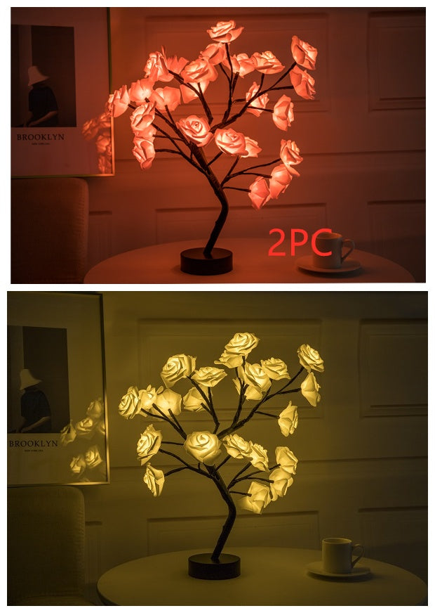 Rose Flower Bonsai Tree Style Table Lamp or Night Light