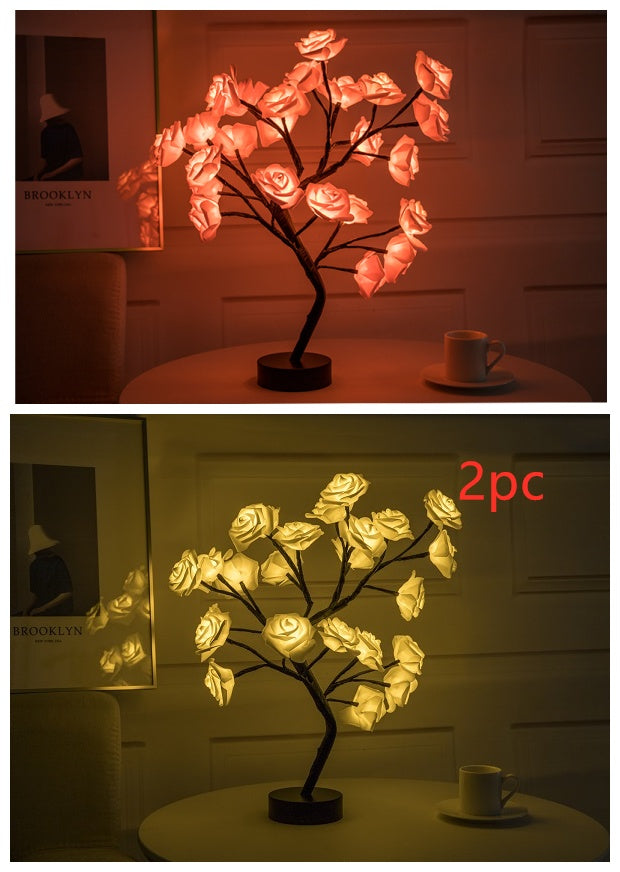 Rose Flower Bonsai Tree Style Table Lamp or Night Light