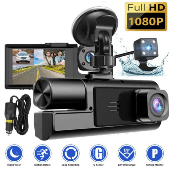 Car Dash Cam Front/Rear/Inside Dual Lens Video Recorder