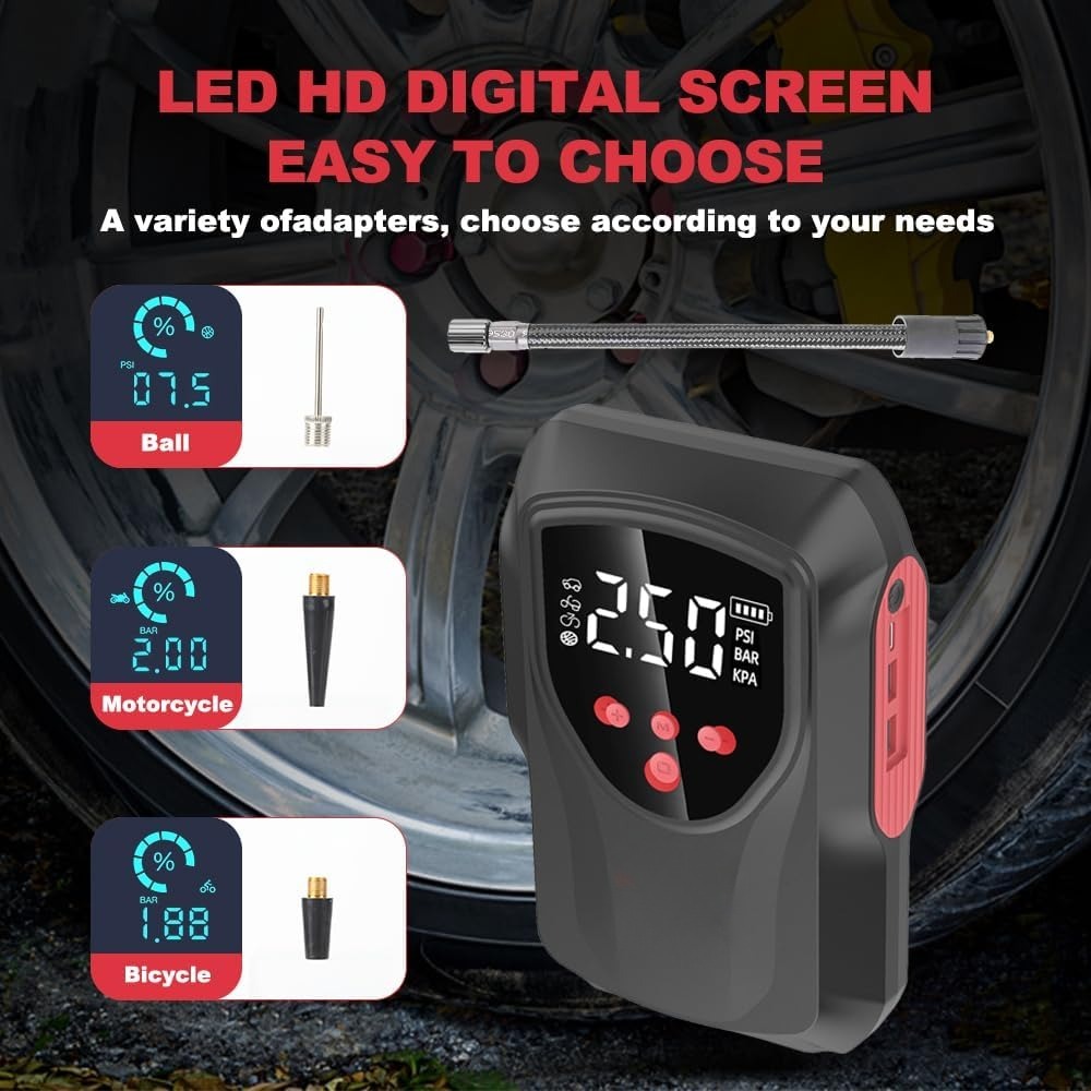 Portable car Battery Charger/Booster W/Air Compressor. LCD Display, LED Light.