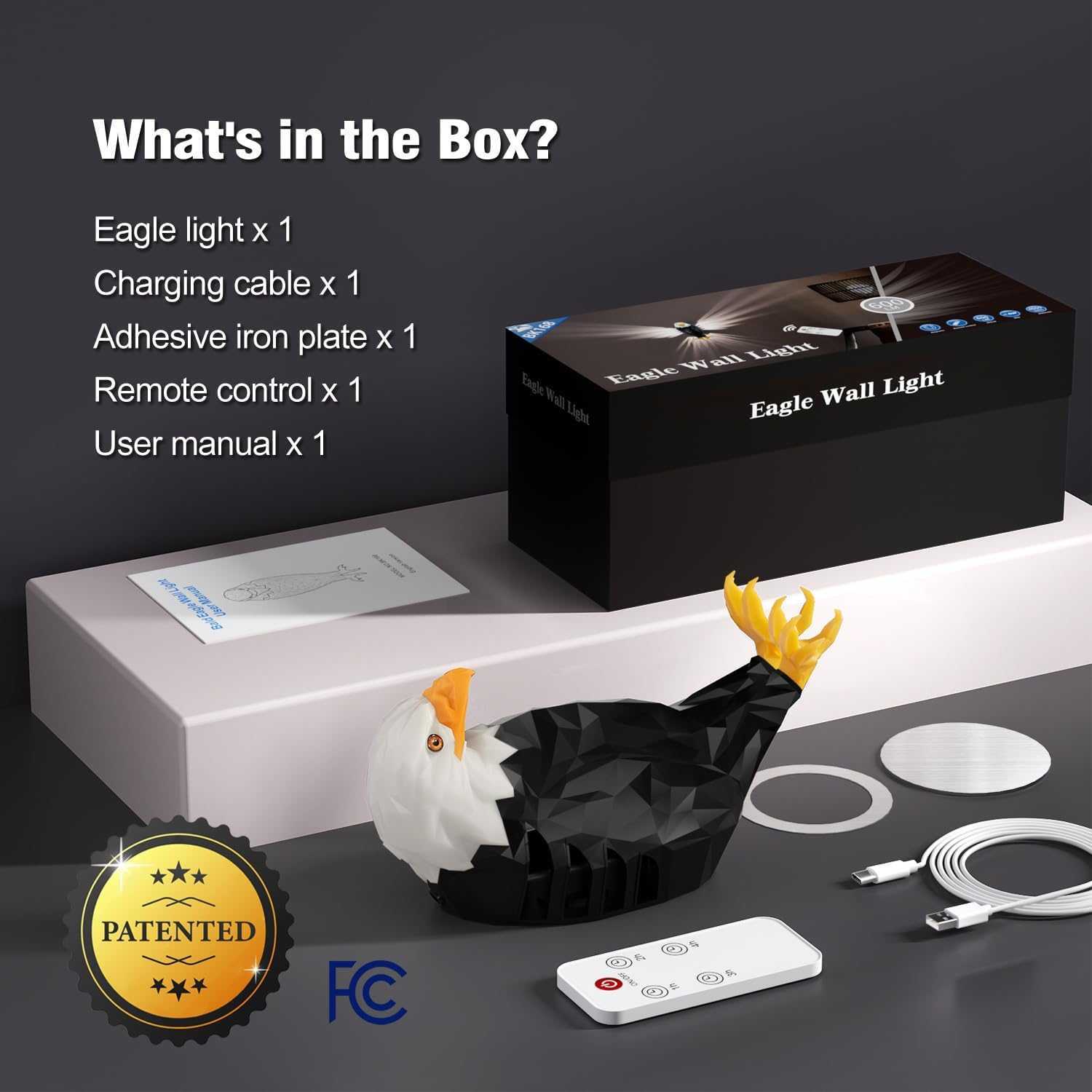 American Bald Eagle Wall Light With Remote Control