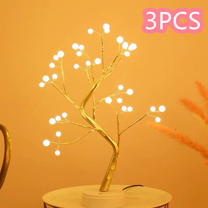 Led Copper Wire Bonsai Tree Light w/Rice Grain or Round Lights