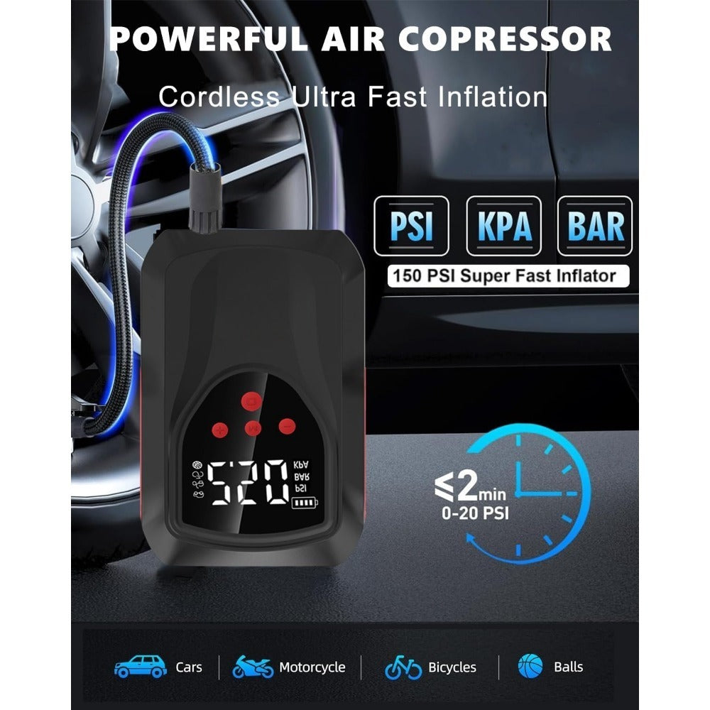 Portable car Battery Charger/Booster W/Air Compressor. LCD Display, LED Light.
