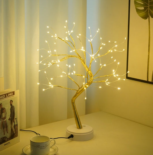 Led Copper Wire Bonsai Tree Light w/Rice Grain or Round Lights